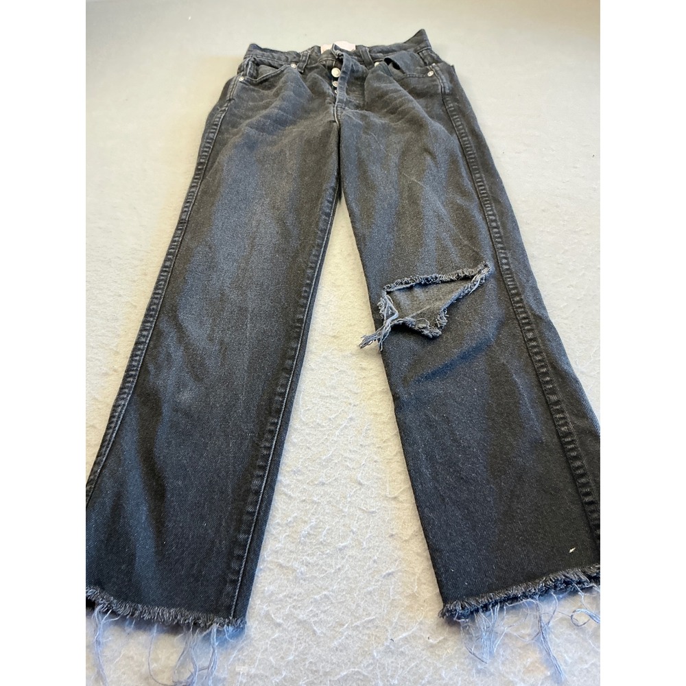 Revice Denim Washed Black Distressed Straight Leg Jeans Size 23 Grunge Edgy
